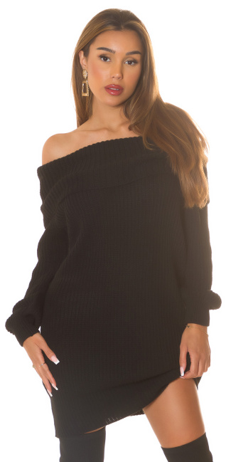 off-shoulder Knit Dress Black